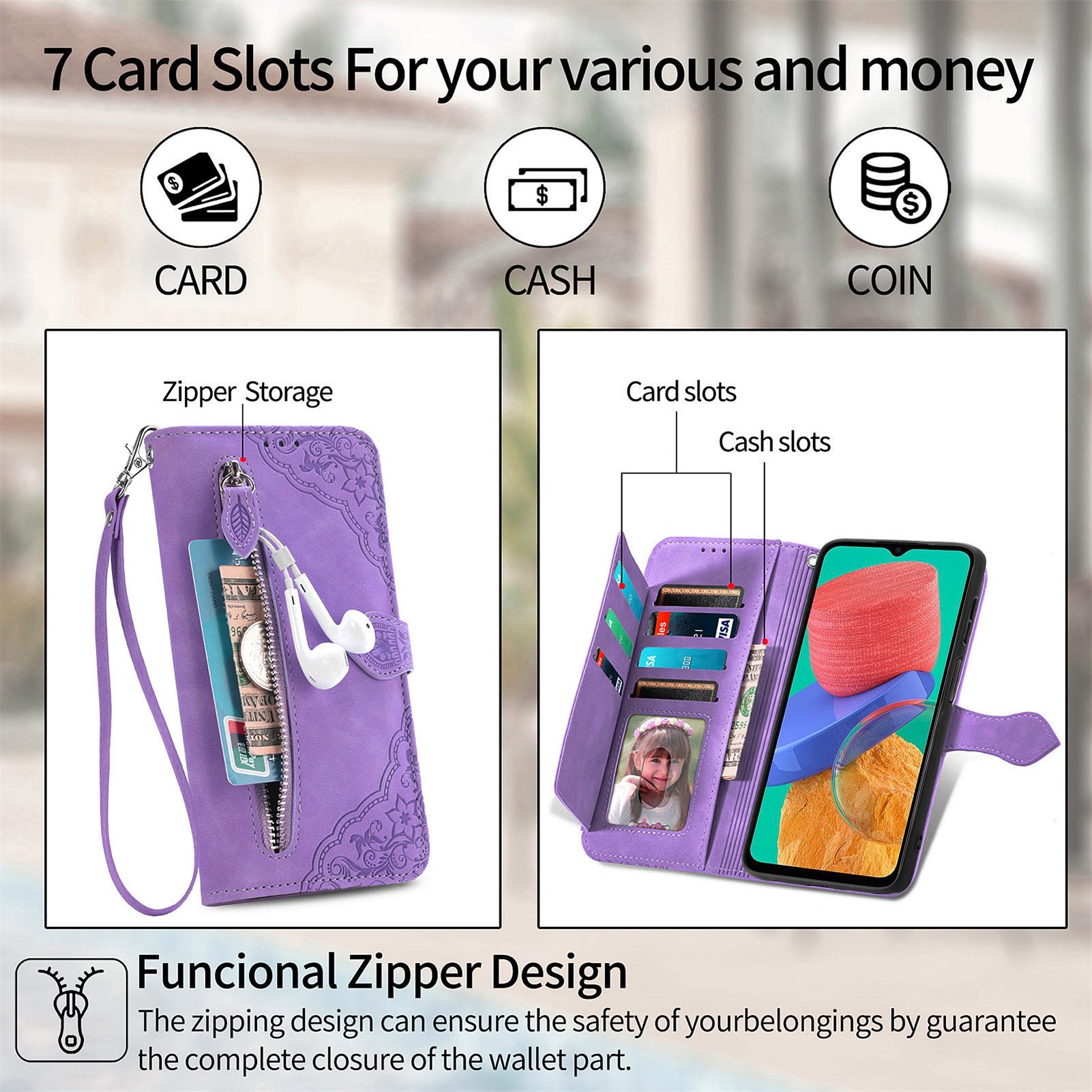 Cell Phone Cover For Samsung Galaxy M33 5G (Global Version) Flower Imprinted Pattern PU Leather Zipper Pocket Anti-fall Protective Phone Wallet Case with Stand Cell Phone Cover For Samsung Galaxy M33 5G (Global Version) Flower Imprinted Pattern PU Leather Zipper Pocket Anti-fall Protective Phone Wallet Case with Stand